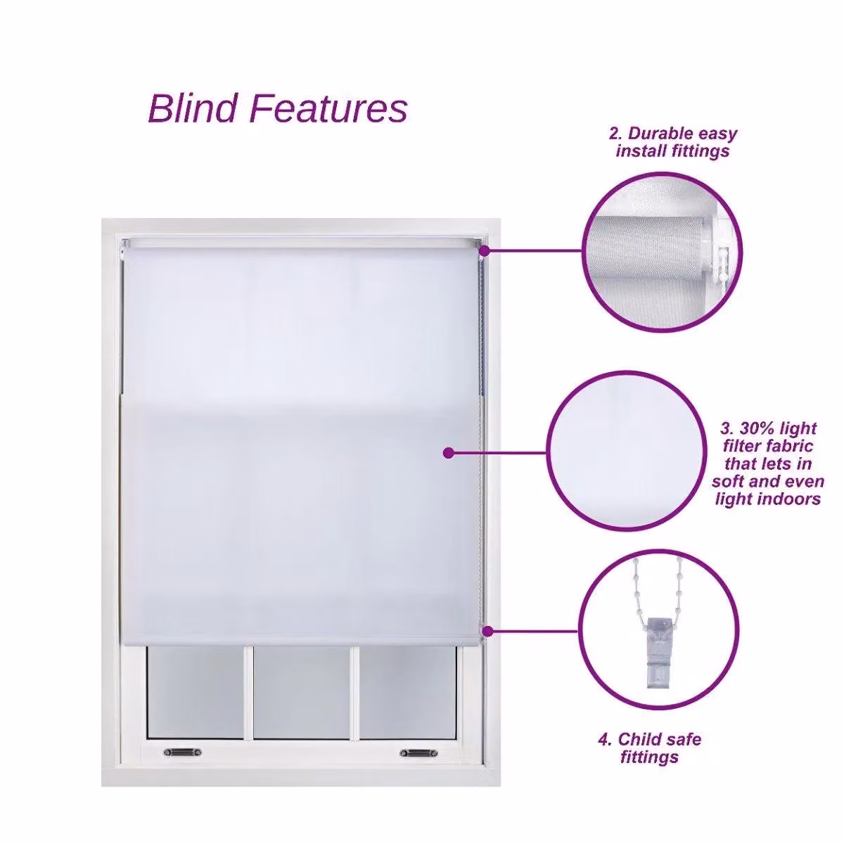 Furnished Blue Semi-Transparent Polyester Roller Blinds with Chain, Width: 70 cm, Height: 210 cm