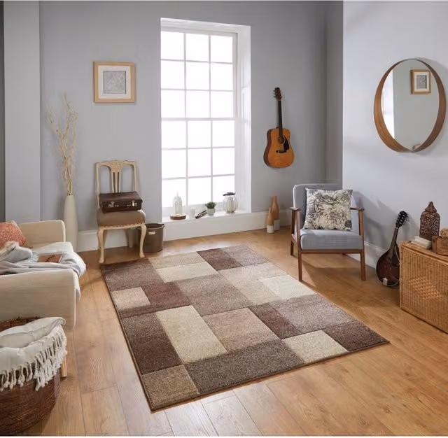 Melrose Interiors Modern Geometric Woven Area Rug in Brown, W: 200 cm, D: 285 cm