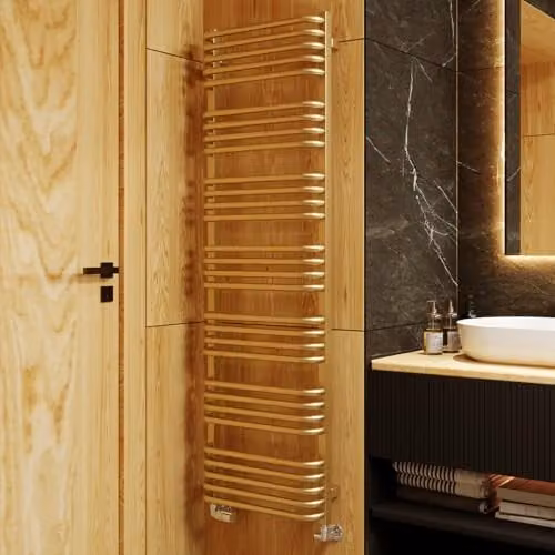 Terma Steel Towel Rail with Integrated Valve in Gold Brass, H 158 cm x W 50 cm – 1