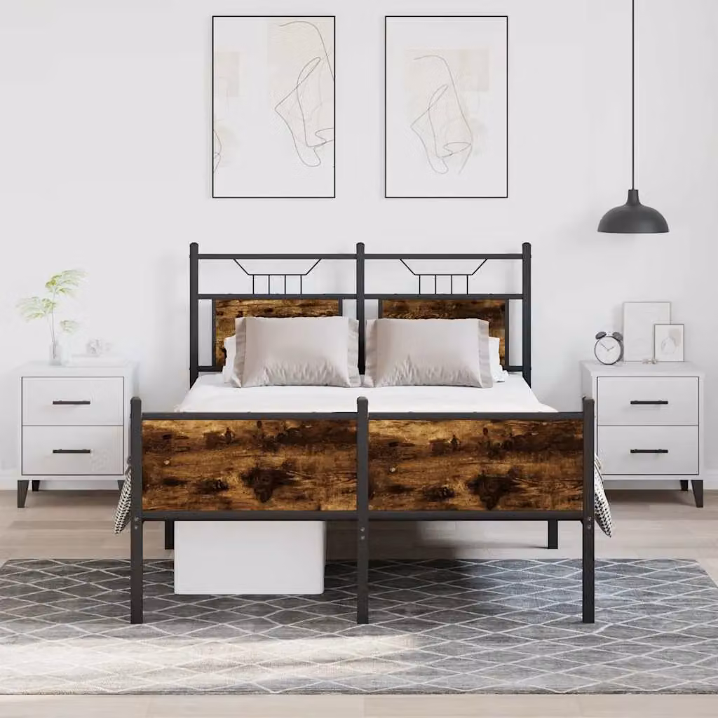 Berkfield Home Small Double Bed Frame in Smoked Oak and Brown Engineered Wood, W/D/H: 120 x 200 cm – 2