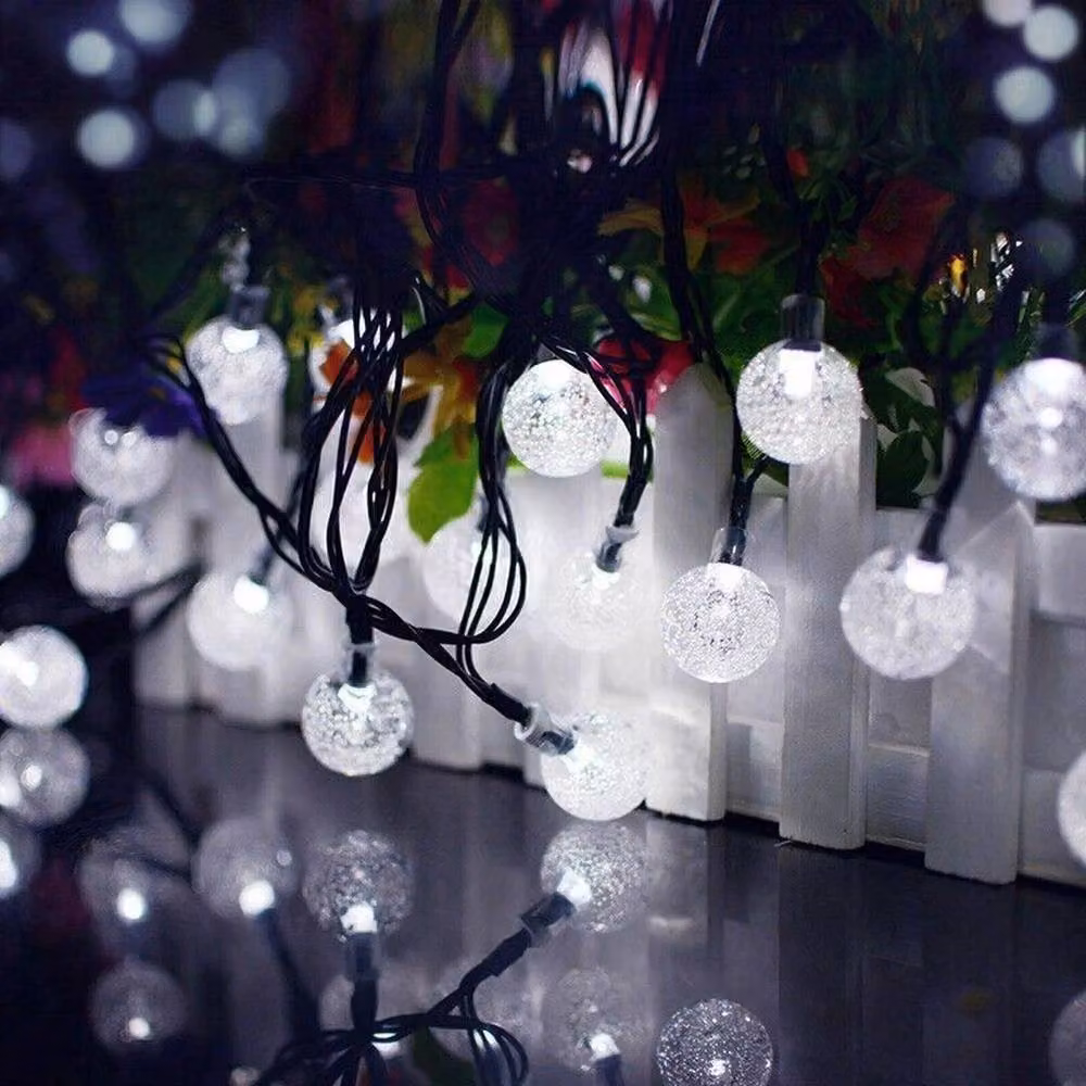 VOGREX Retro Glass Solar LED String Lights with 100 Cool White Spheres – 2