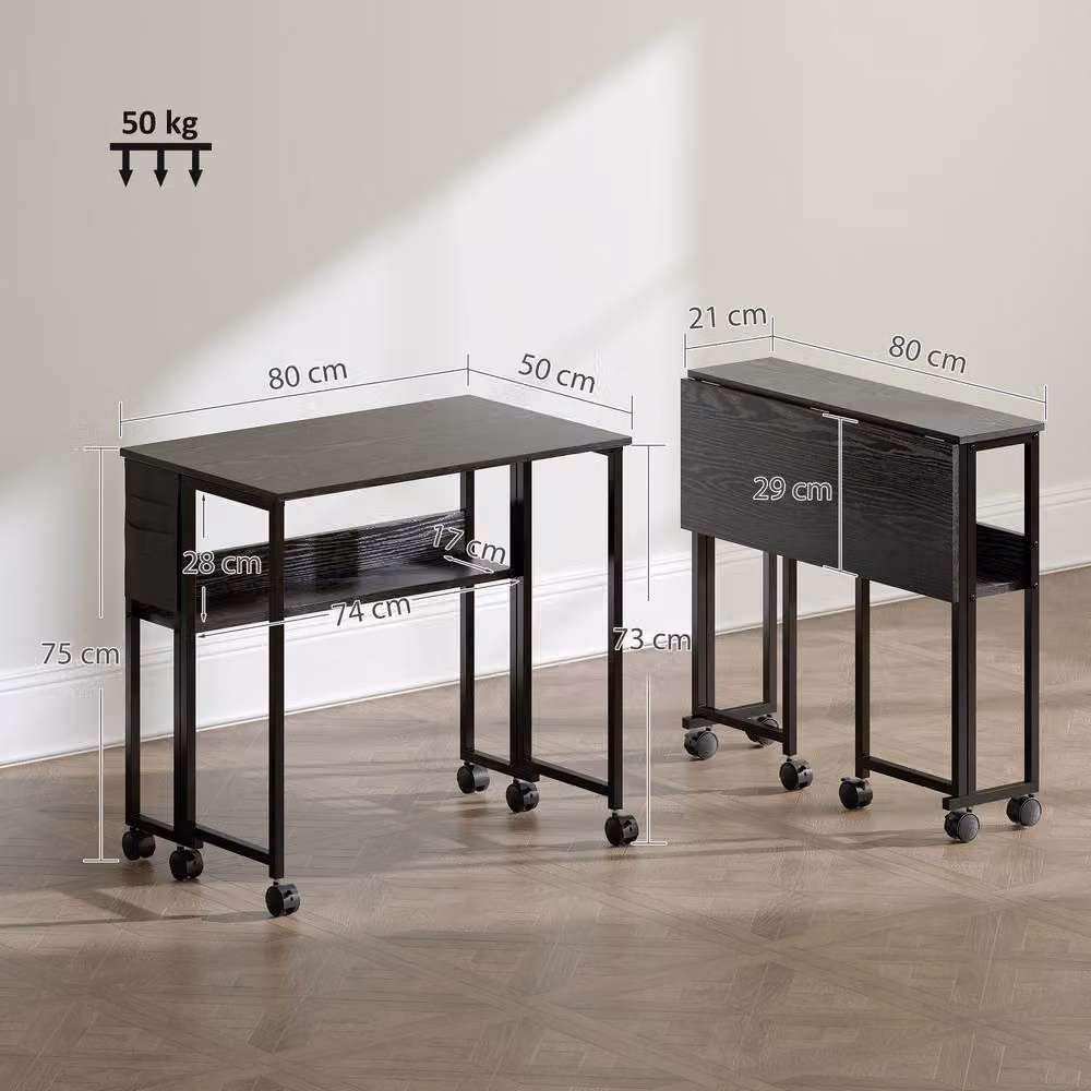 HOMCOM Black Foldable Drop Leaf Computer Desk with Castors – 3