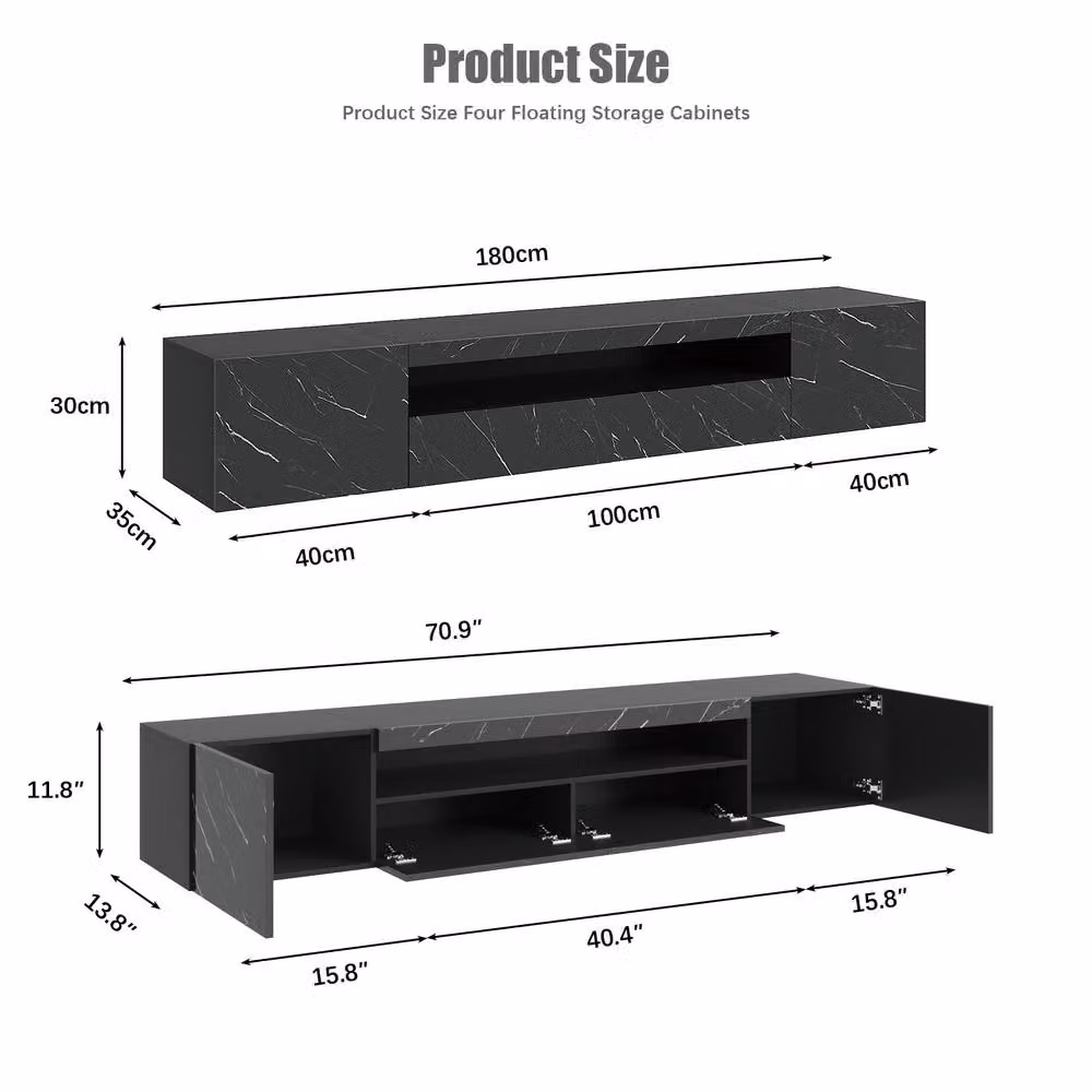 KEEPREAPER Wall-Mounted Modern Marble Finish TV Stand and Storage Cabinet in Black – 3