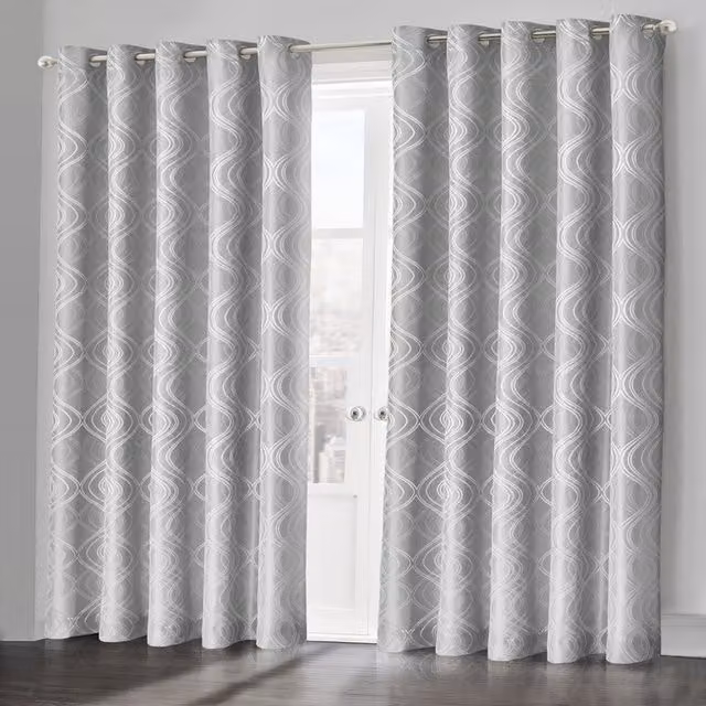 Velosso Modern Swirls Jacquard Eyelet Curtain Pair in Grey
