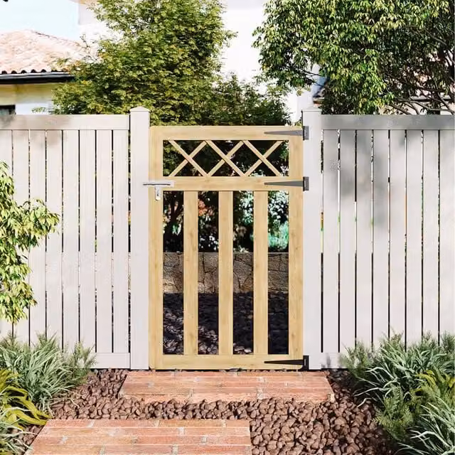 Komore Brown Wooden Outdoor Cross Top Garden Fence Gate W/H: 76 x 120 cm