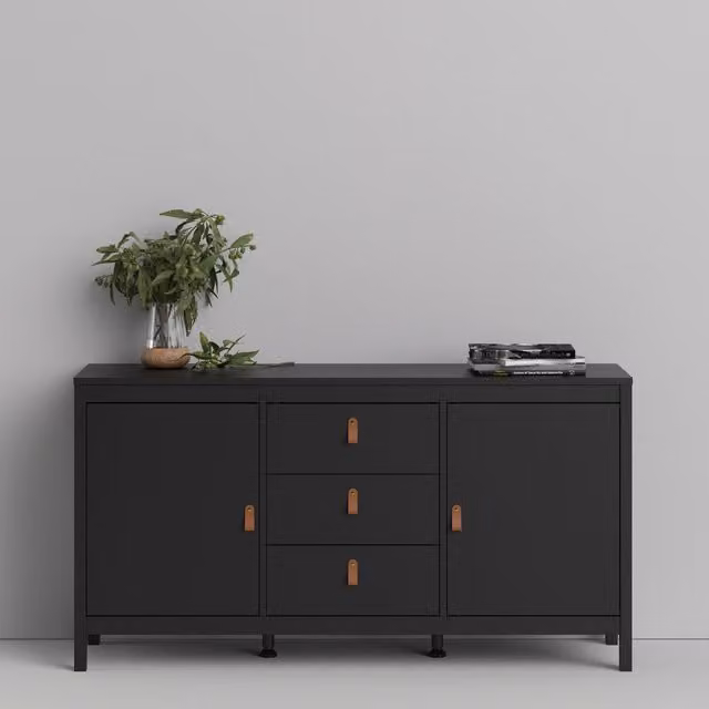 Furniture To Go Barcelona 2-Door 3-Drawer Sideboard, Matt Black, W 151.2 cm x H 79.7 cm x D 38.4 cm