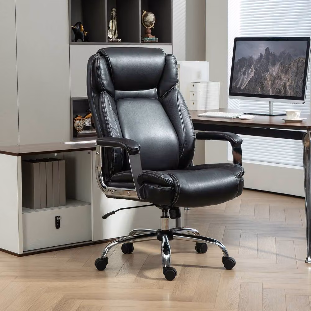 STILVORA Black Faux Leather Executive Office Chair with Headrest and Metal Base – 3