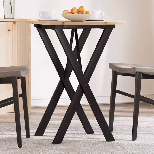 Berkfield Home X-Frame Square Dining Table in Brown Solid Pine and Steel, W/D/H: 50 x 50 x 75 cm – 1