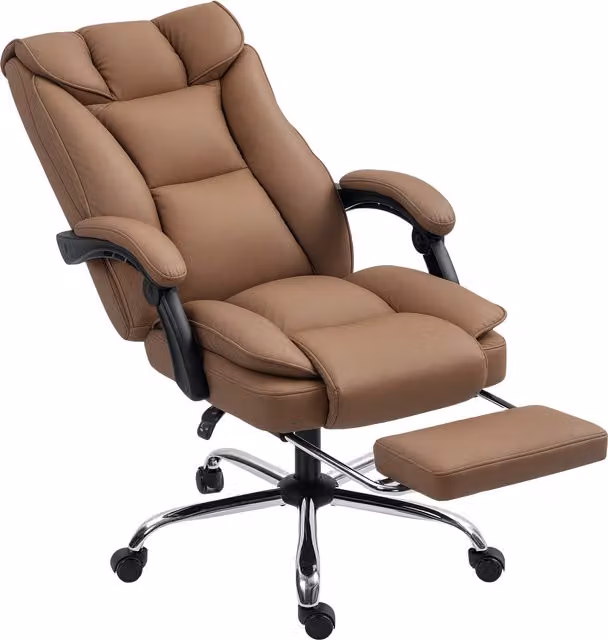 HOMCOM Brown Faux Leather Reclining Executive Swivel Office Chair with Armrests and Headrest