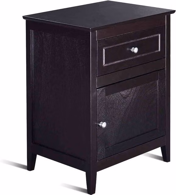 Costway 2-Tier Modern Bedroom Nightstand with Drawer in Black