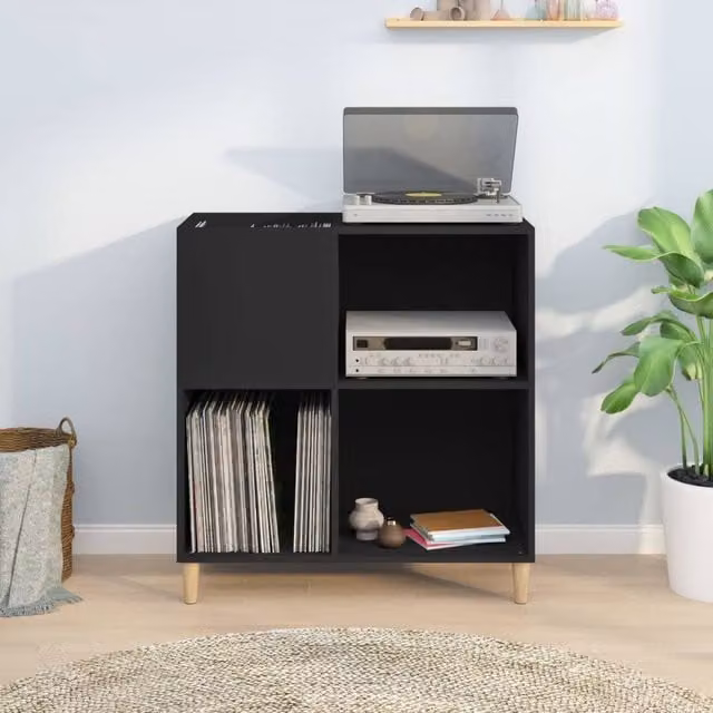 Berkfield Home Record Cabinet in Black, W/D/H: 84.5 x 38 x 89 cm – 1