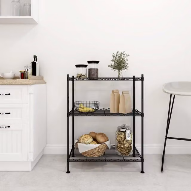 Berkfield Home 3-Tier Metal Storage Rack in Black, W/D/H: 60 x 35 x 76 cm – 1