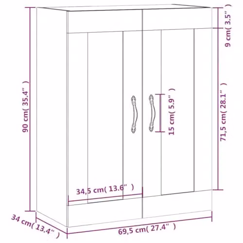 vidaXL Wall Mounted Cabinet in Grey Sonoma, W: 69.5 cm, D: 34 cm, H: 90 cm – 2