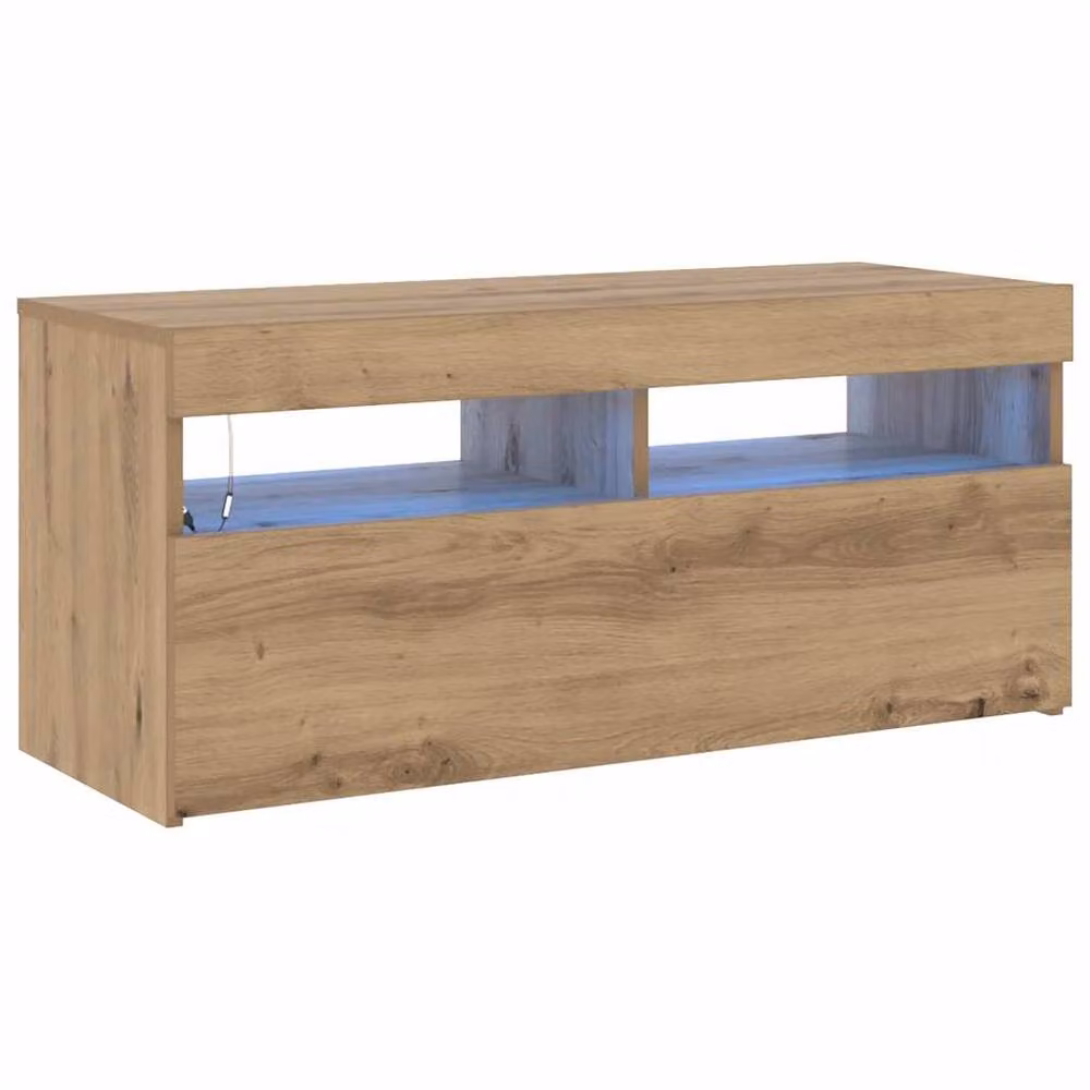 Berkfield Home Artisan Oak TV Cabinet with LED Lights in Brown, W/D/H: 90 x 35 x 40 cm – 3