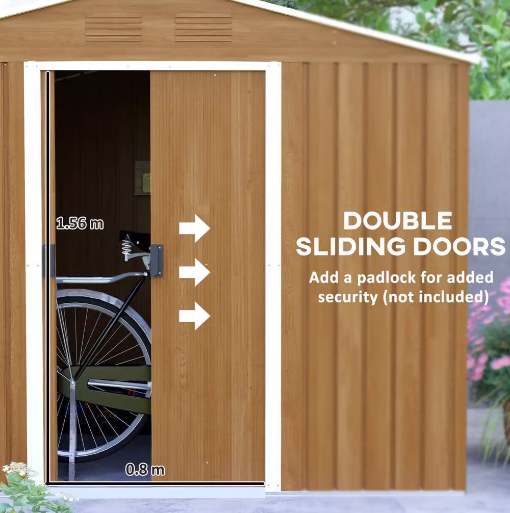 STILVORA Brown Galvanised Steel Garden Shed with Double Doors, Side Vent and Gable Roof, W/D/H: 226 x 226 x 196 cm – 7