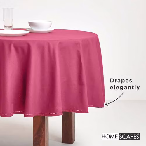 Homescapes Plain Round Cotton Tablecloth in Purple, Diameter: 178 cm – 5