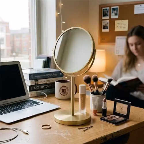 Harbour Housewares Round Gold Metal Pedestal Makeup Mirror, W/H: 18.5 x 35.0 cm – 5