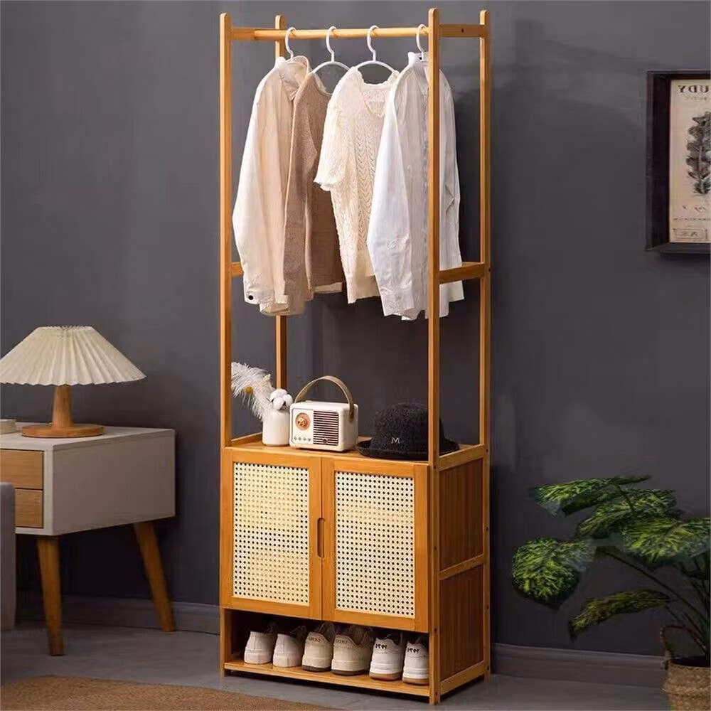 Nordara Bamboo Garment Rail Clothes Rack in Beige, W: 168.0 cm, H: 53.0 cm, D: 31.5 cm – 3