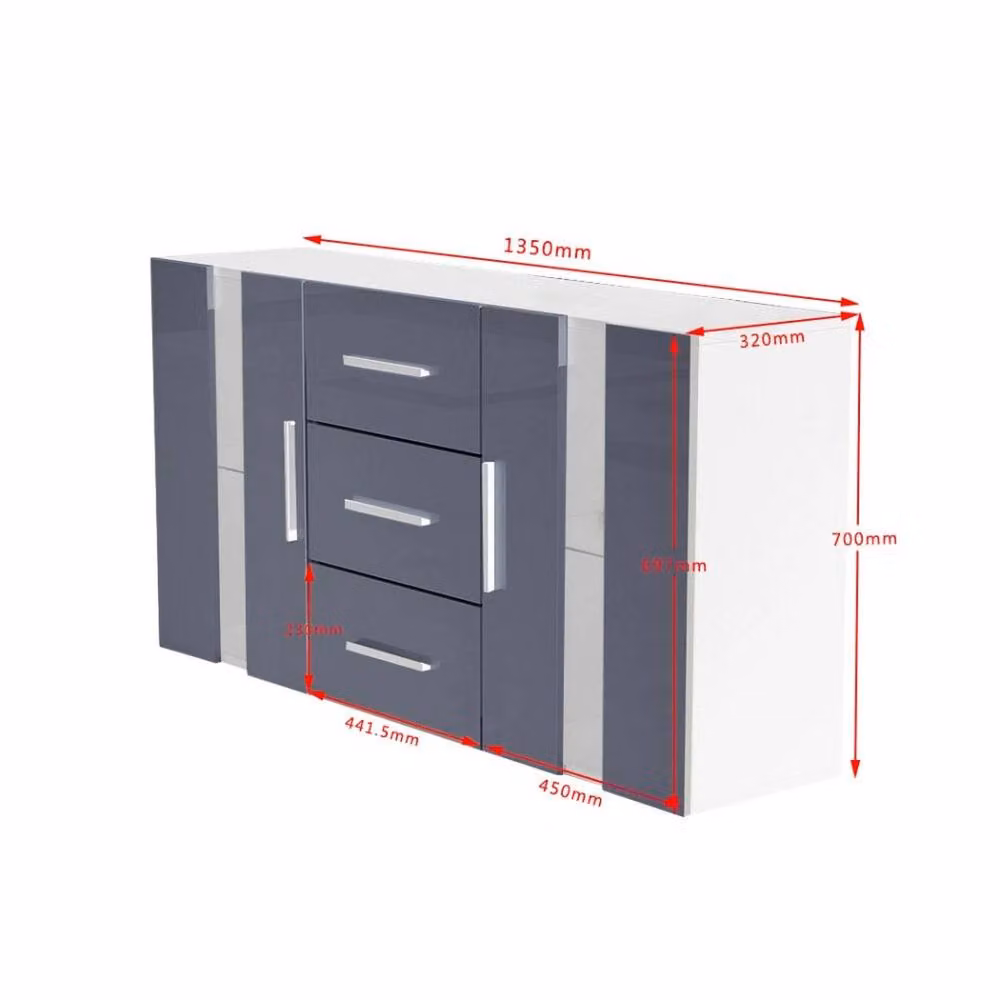 FORGEVIO Modern Freestanding Storage Cabinet with Hinged Doors in White Matt and Grey High Gloss – 2