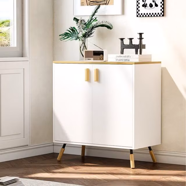 Komore Scandinavian Style White Matt Freestanding Living Room Storage Cabinet