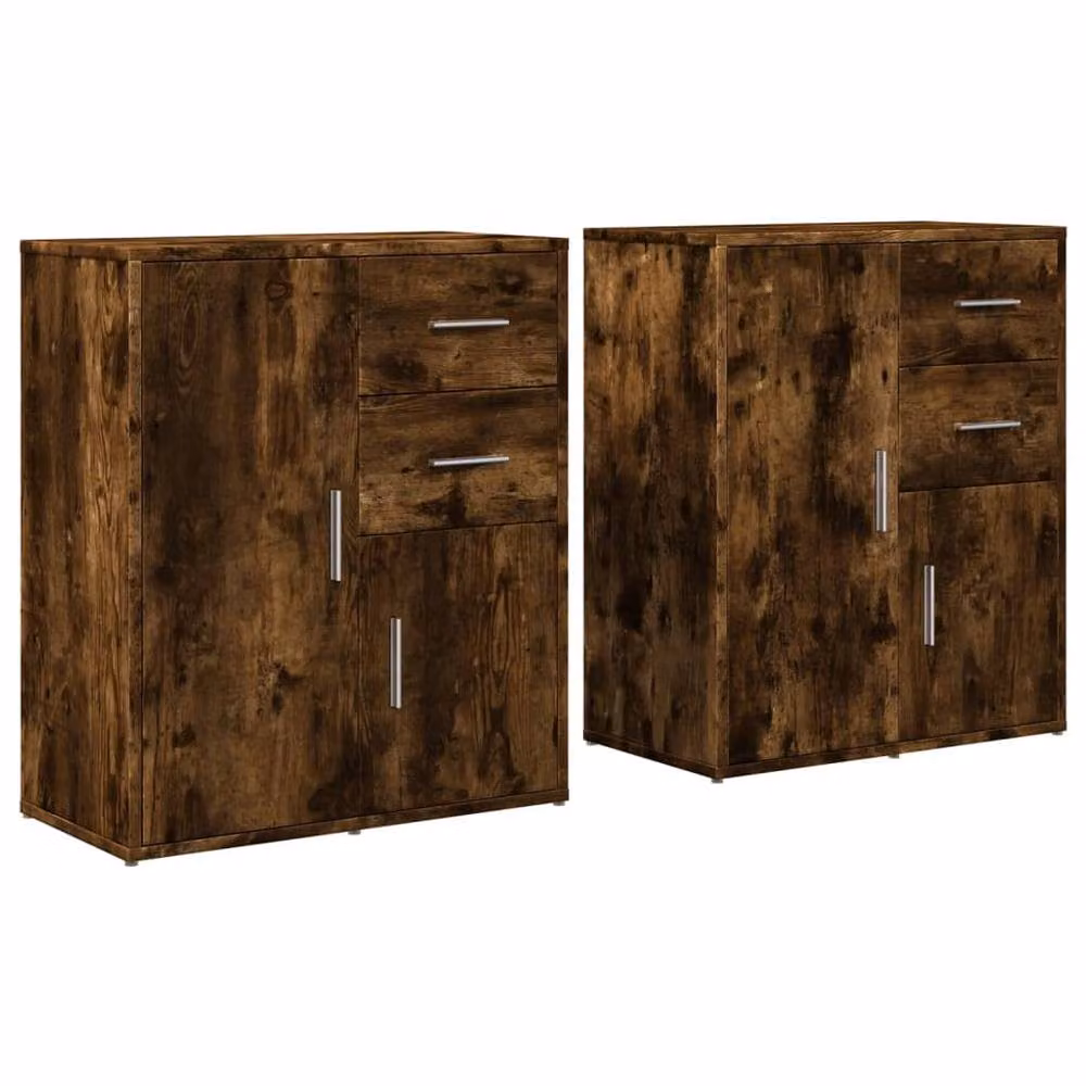 Berkfield Home Set of 2 Smoked Oak Sideboards in Brown, W/D/H: 60 x 31 x 70 cm – 2
