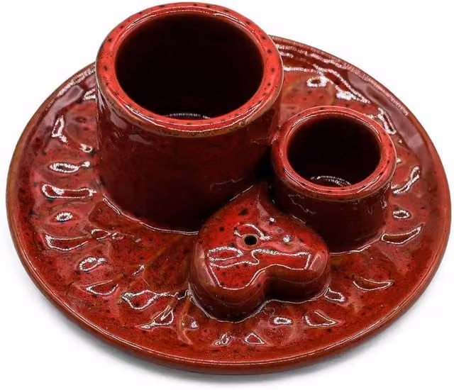 KDMD Mandala Palo Santo Stick and Smudge Holder, Red Ceramic with Heart Gloss Geometric Design