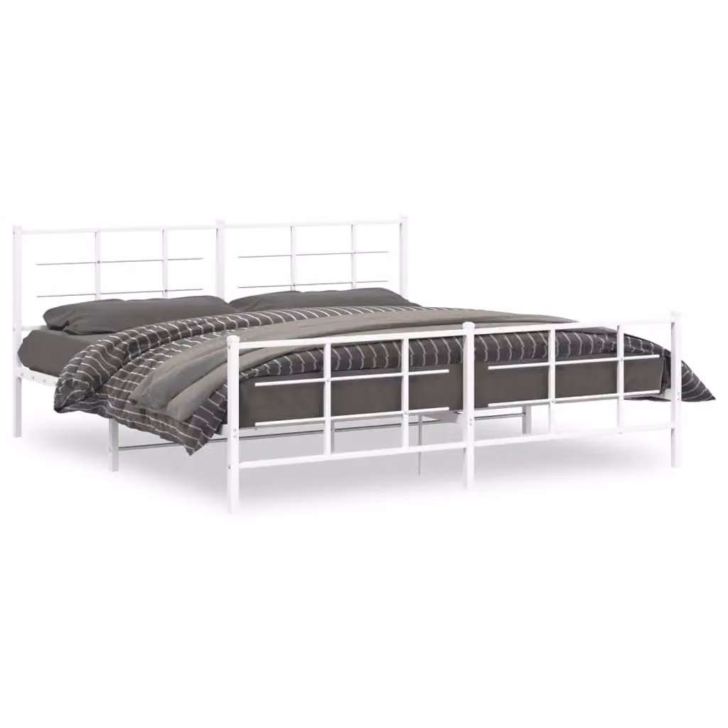 Berkfield Home Metal Bed Frame with Footboard, White, 193 x 203 cm – 2