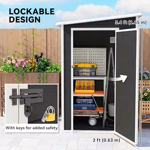 Outsunny Black Plastic Pent Garden Shed with Window and Lock – 5
