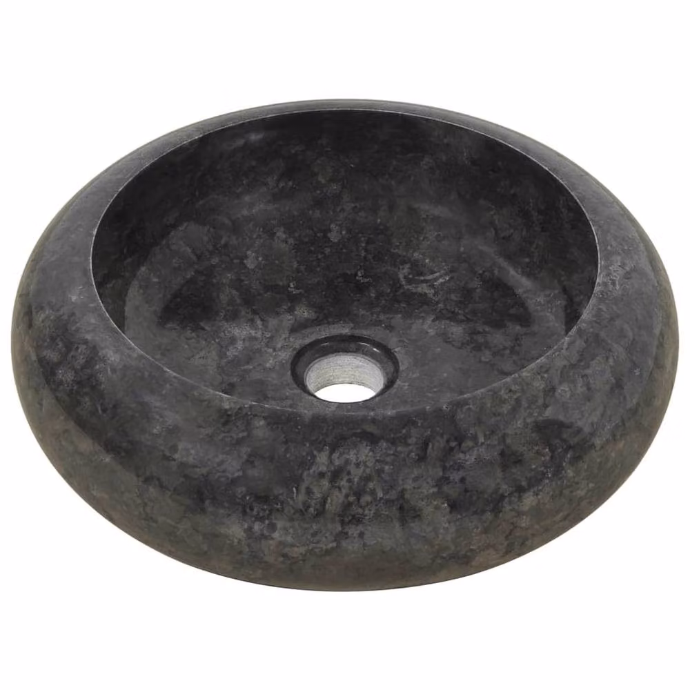 Berkfield Black Natural Stone Round Home Sink W: 40 cm, D: 12 cm, H: 12 cm – 3