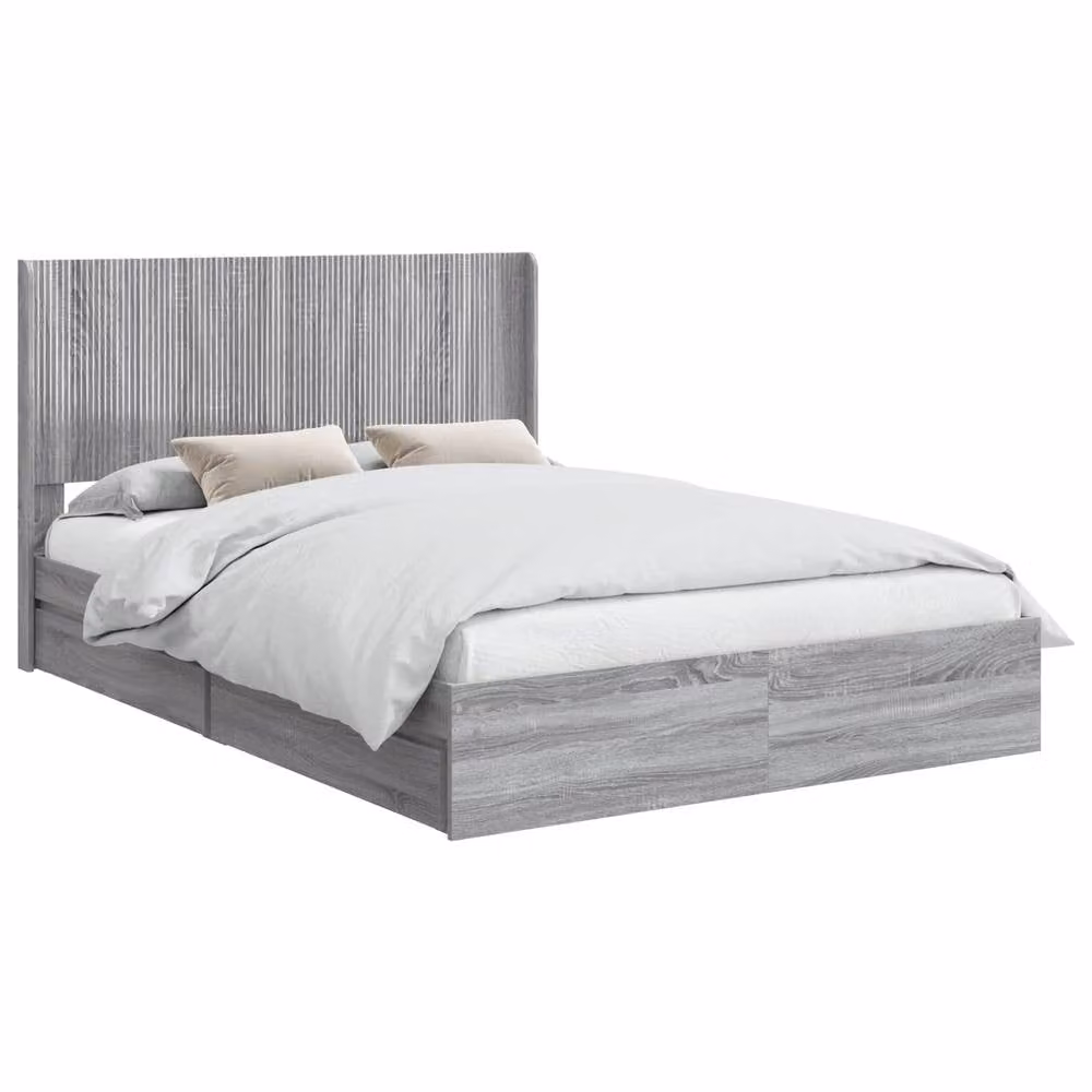 Berkfield Home Grey Sonoma Bed Frame with Headboard and Side Compartment Storage, W/D/H: 160 x 200 cm – 2