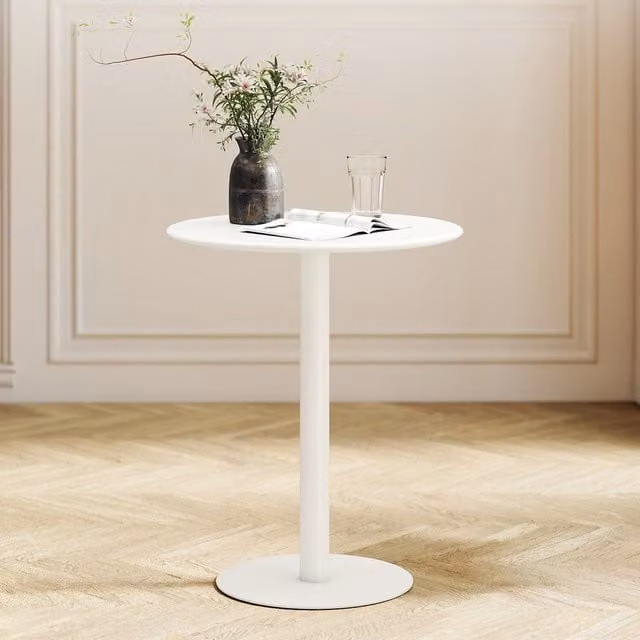 HOMCOM Modern Round Dining Table in White with Metal Central Column, Diameter: 60 cm