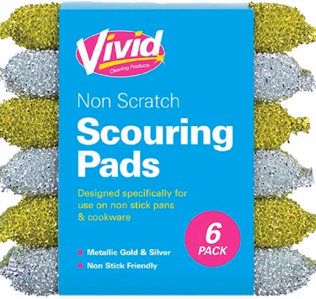 Vivid Non-Scratch Non-Stick Scouring Pads, 5 Pack, Gold and Silver