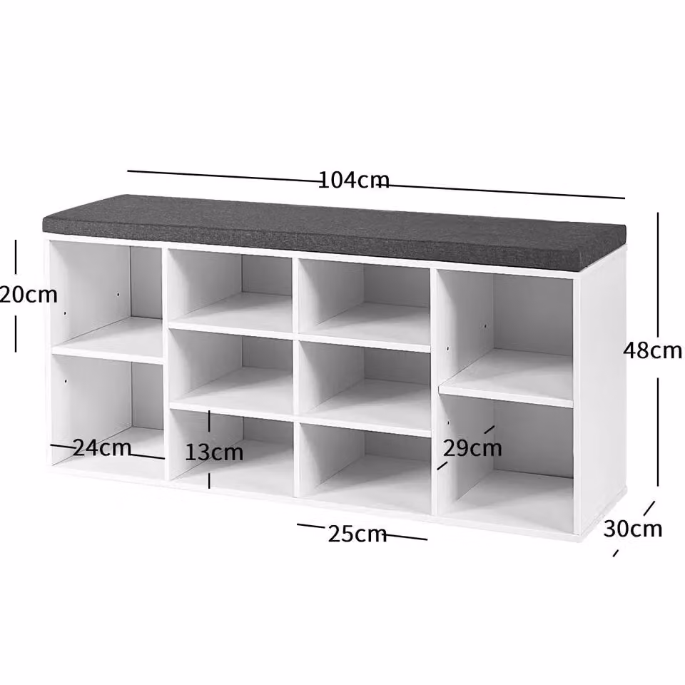 Costway Wooden Shoe Bench and Storage Rack Cabinet with Fabric Seat Cushion in White – 2