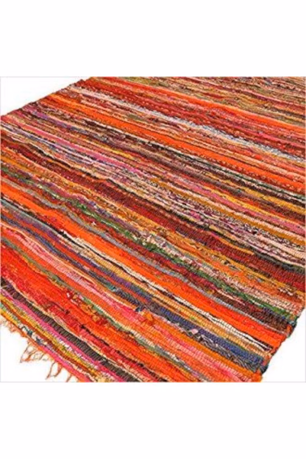 KDMD Orange and Multicolour Striped Boho Rag Rug, W: 152 cm, D: 90 cm – 2