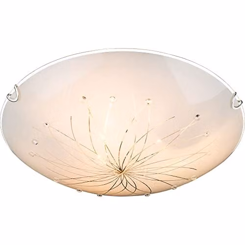 Globo Lighting Calimero I Modern Round Glass Ceiling Light in White and Chrome, 3x E27, W: 40 cm, D: 40 cm, H: 40 cm – 1