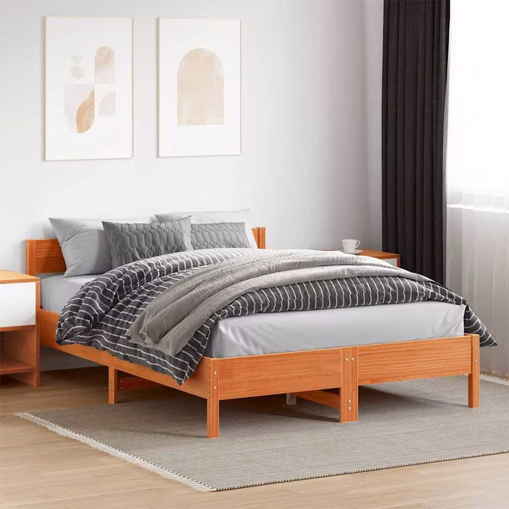 Berkfield Home Small Double Solid Wood Pine Bed Frame, Wax Brown, W: 120 cm, D: 200 cm – 2