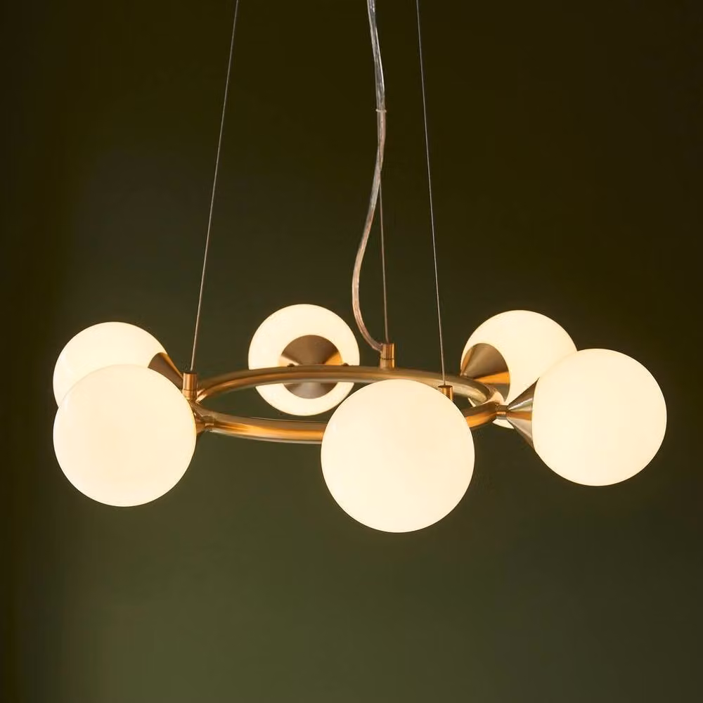 Netlighting Grosseto Globe Pendant Light with Gloss White Glass and Brass Plate in Gold – 4