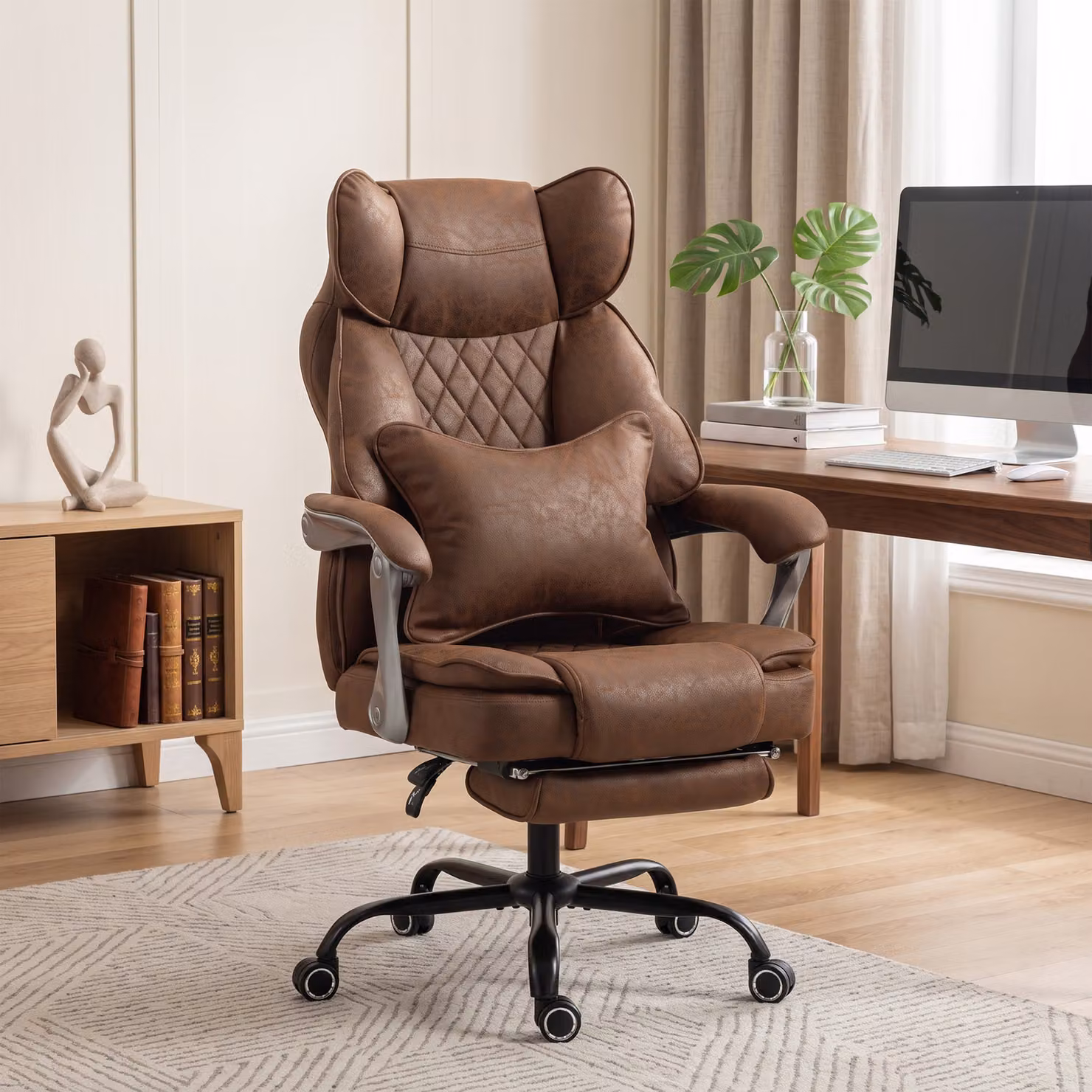 HOMCOM Executive Office Chair in Brown with Headrest, Lumbar Support and 180 kg Capacity – 2