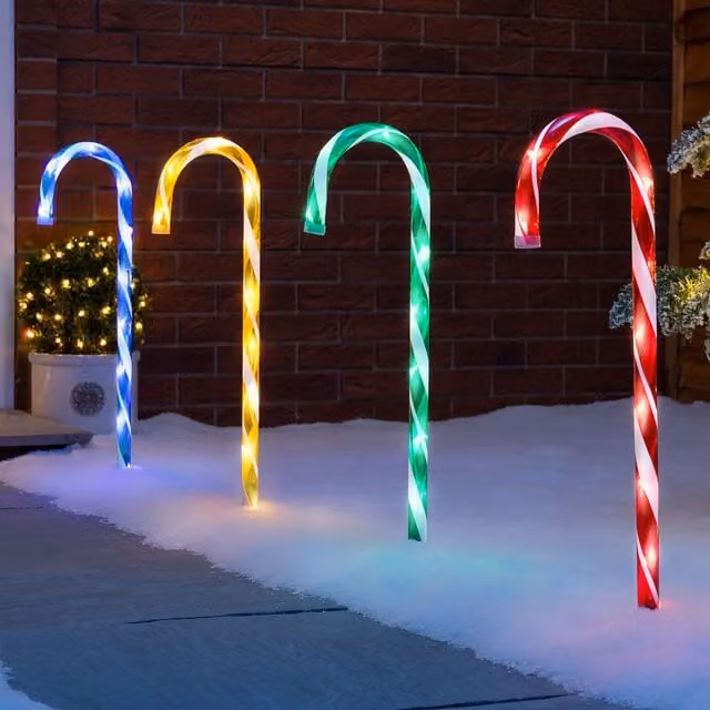 Christow Large Multi Coloured LED Candy Cane Christmas Pathway Decorations, Set of 4