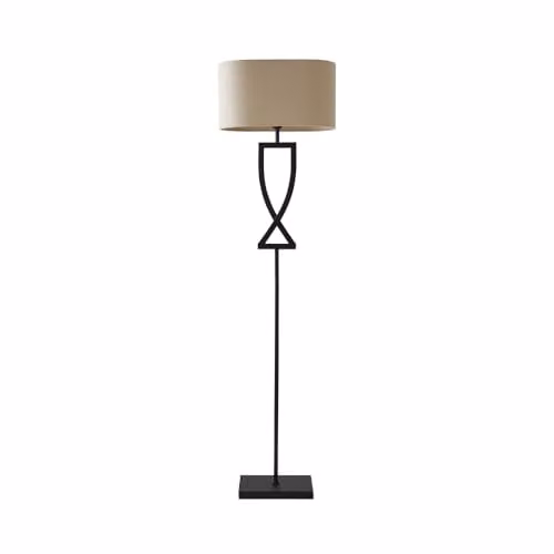 ValueLights Katniss Industrial Black Metal Floor Lamp with Oval Fabric Shade and Warm White LED Bulb, H 145.5 cm x W 40 cm x D 23.5 cm