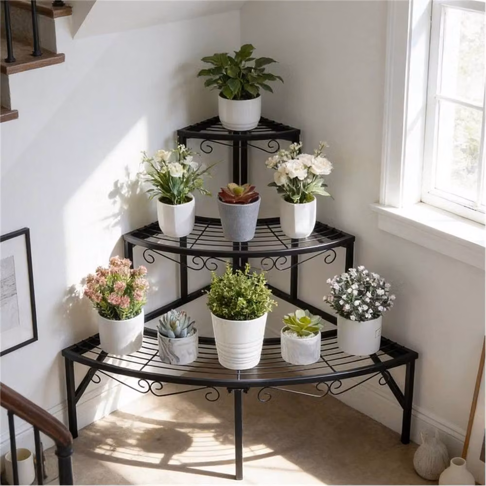 Nordara Multi-Tier Metal Corner Plant Stand in Black – 5