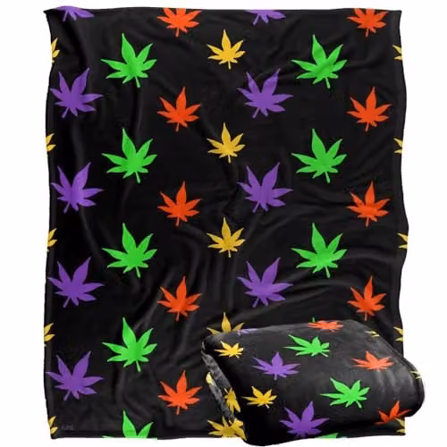 JQ Licensing James Piazza Neon Marijuana Pot Leaves Pattern Super Soft Fleece Throw Blanket, Multicolour, W: 152 cm, D: 127 cm