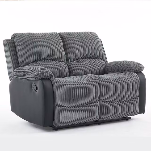 Furniture One Grey Corduroy Manual Reclining Two-Seater Sofa Sectional