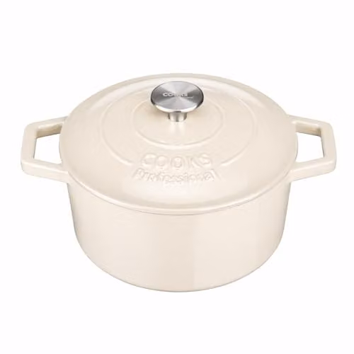 Cooks Professional Enamelled Cast Iron 20cm Casserole Dish with Lid and Handles, 2.8l, Ivory