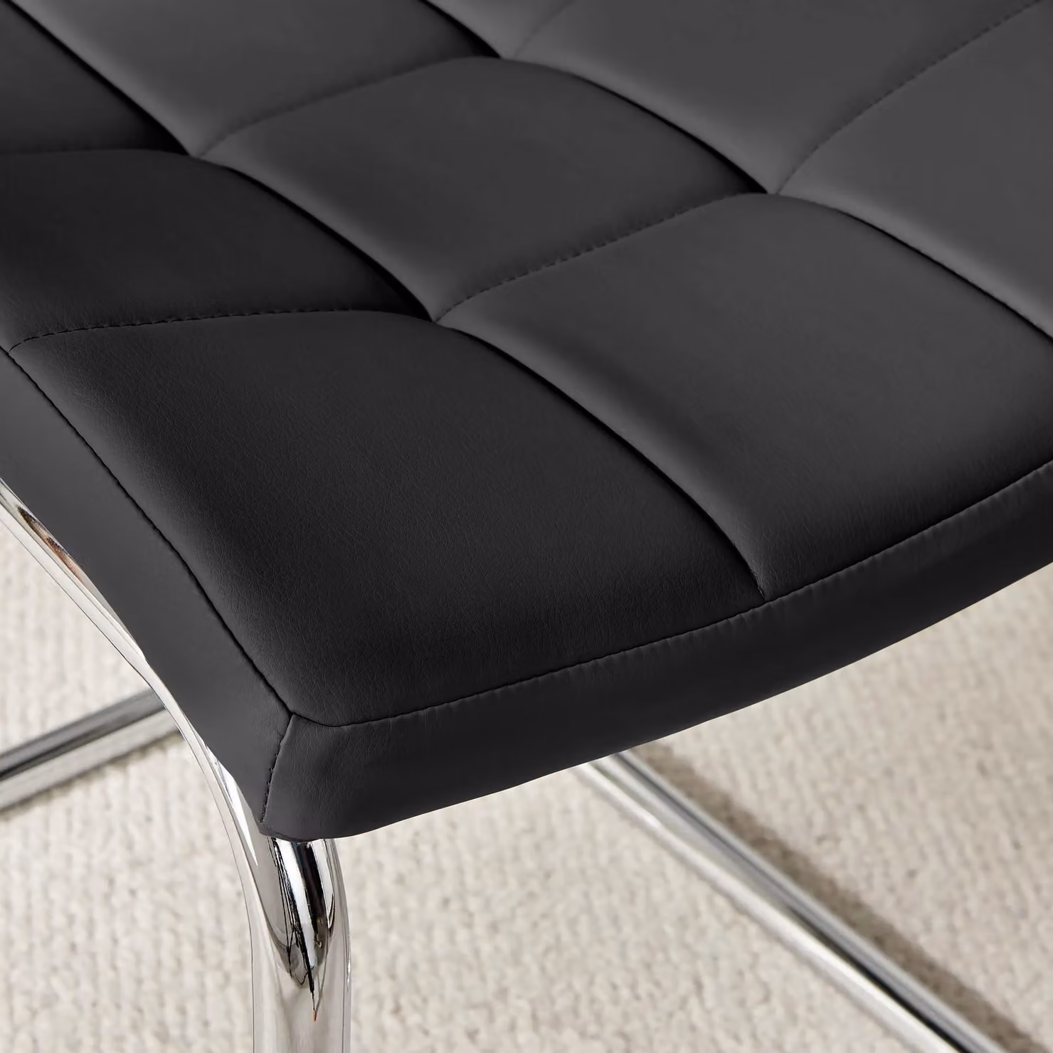 FurnitureboxUK Set of 2 Murano Modern Dining Chairs in Black Faux Leather with Silver Chrome Metal Legs – 4