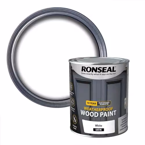 Ronseal 10 Year Weatherproof Wood Paint, White Satin, 0.75 l – 1