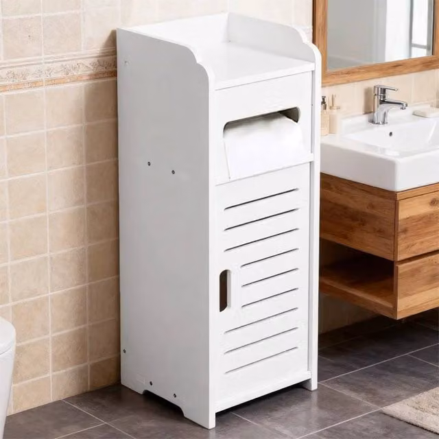 EONLION White Free Standing Bathroom Storage Cabinet with Drawer and Cupboard