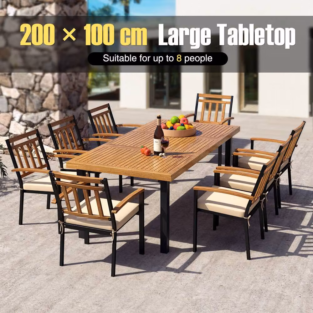 Costway Extendable Rectangular Patio Dining Table for 8 Adults with Natural Acacia Wood Tabletop – 4