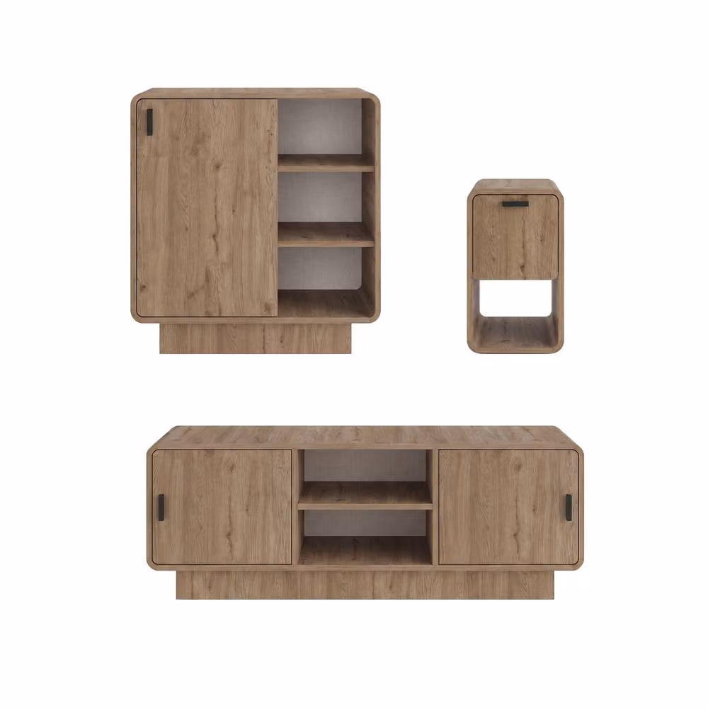 Decortie Rovel 3 Piece Living Room Furniture Set in Natural Brown and Sand Wood Finish – 2