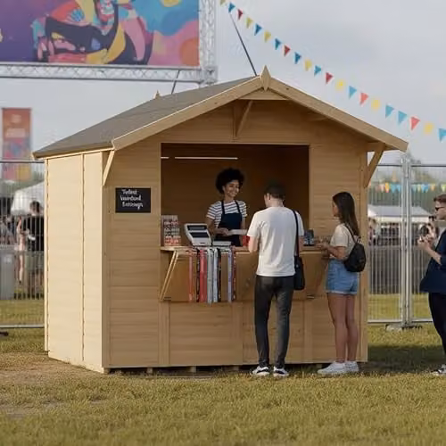 Rowlinsons Bertilo Loglap Market Stall Kiosk in Natural Brown, W: 259 cm, D: 252 cm, H: 241 cm